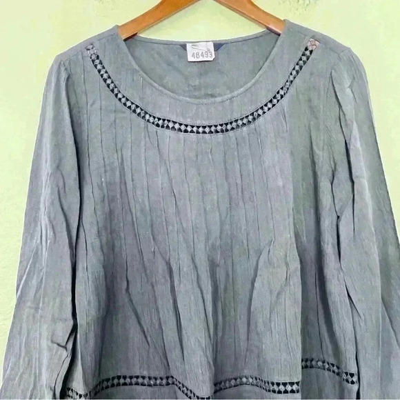 Next Shirt Blouse Womens Size 12 UK Light Wash Blue Boho Peasant Eyelet - Picture 3 of 7